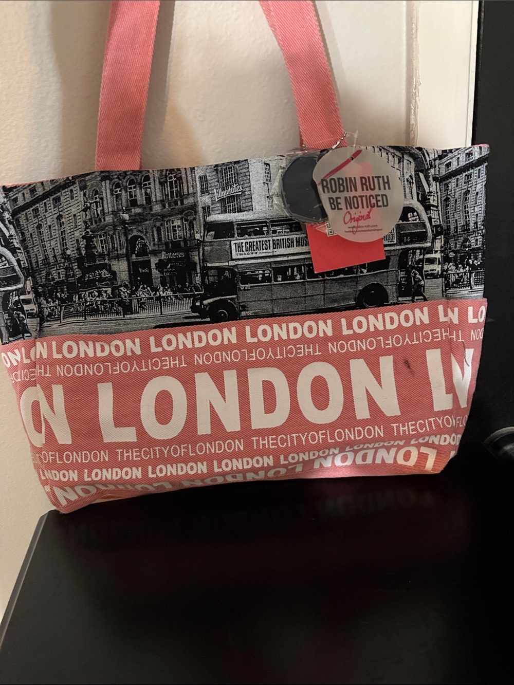 Robin Ruth Coral & Black London Graphic Tote, NWT